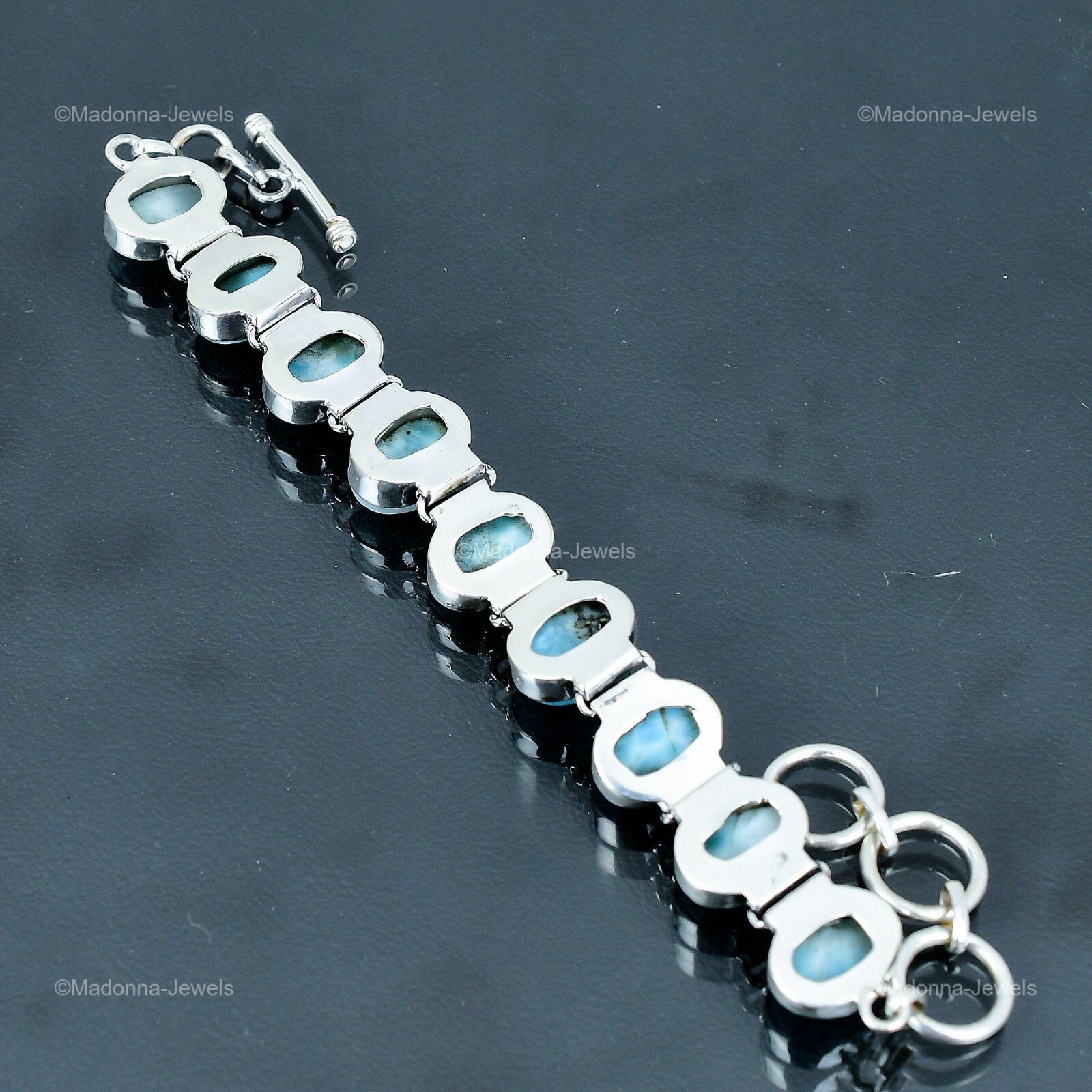 Memorial Day Sale Larimar Gemstone Sterling Silver Chain Throat Chakra Bracelet