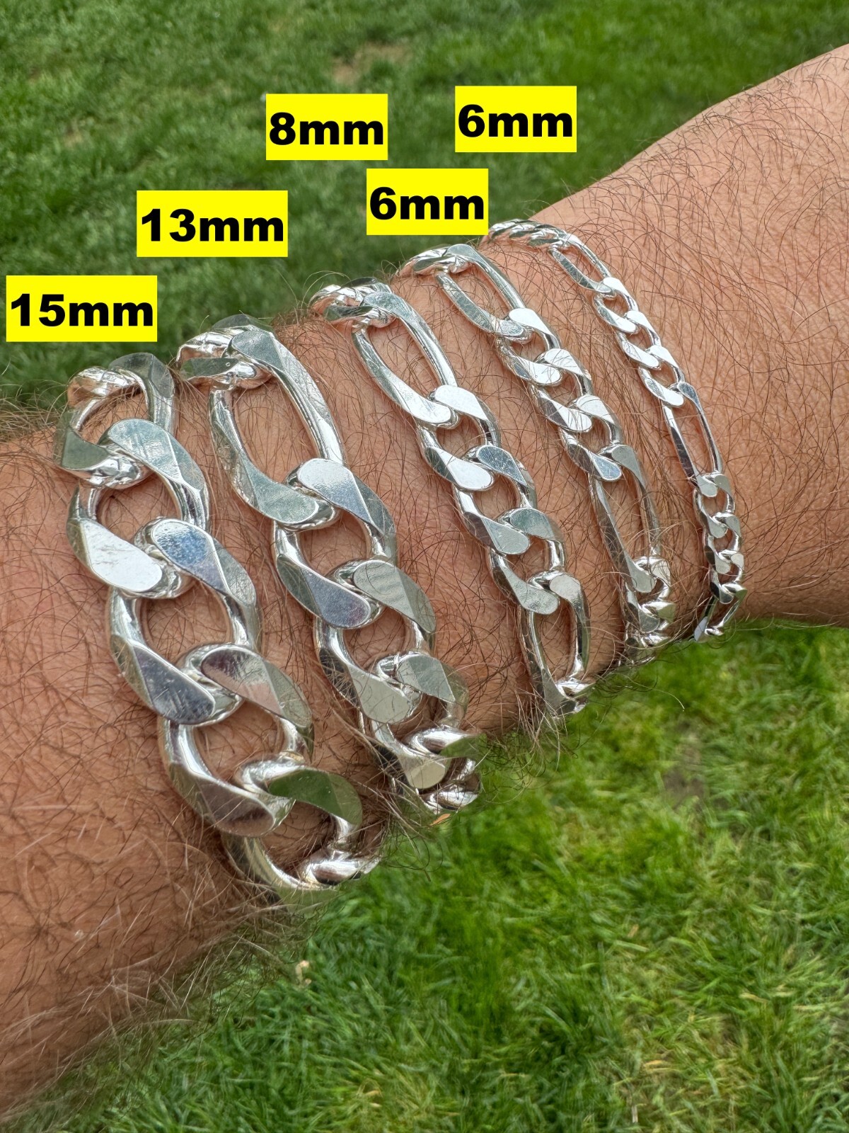 Figaro Link Chain Or Bracelet (2.5-10mm) Solid 925 Sterling Silver UNPLATED