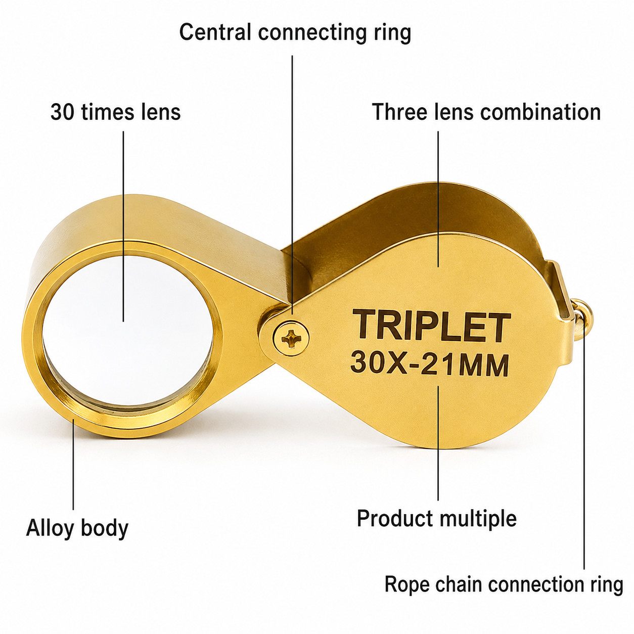 30X Jeweler’s Loupe Magnifier 21mm Foldable Pocket Lens for Jewelry Coins Gems
