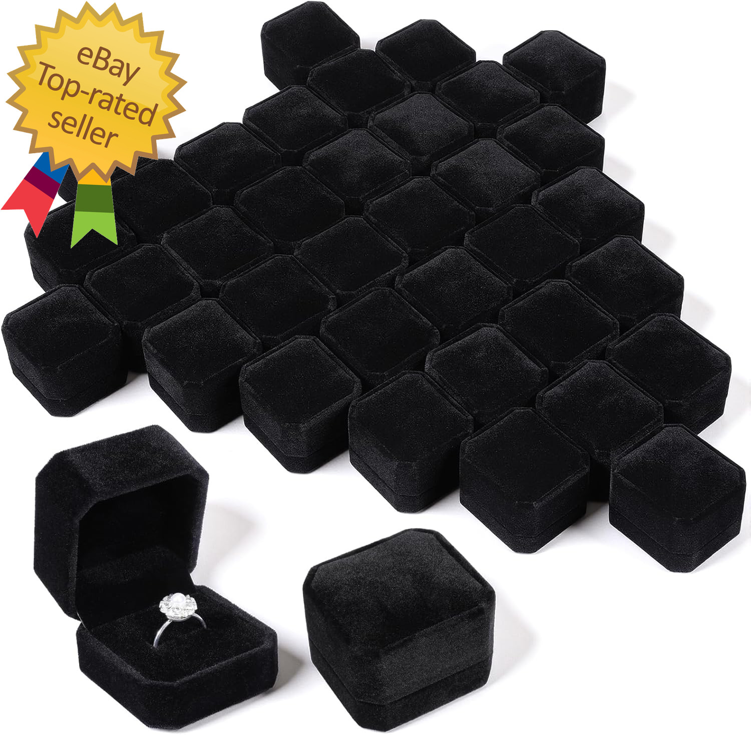36 Pcs Black Velvet Ring Boxes Bulk, 2.13 X 1.97 X 1.54 Inch Rings Case Earring
