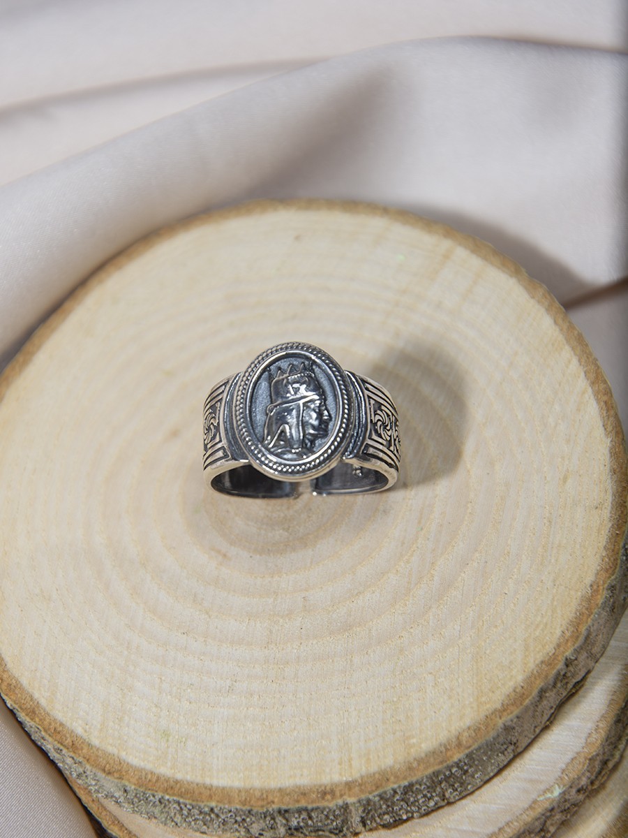 Men’s Silver-Tone Ring – Tigran the Great Armenian King – Adjustable