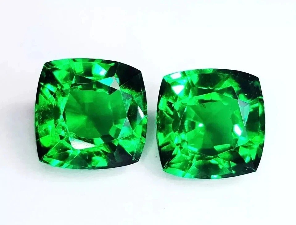 Natural Colombian CERTIFIED Emerald Pair 20-22 Ct Cushion Cut Matching Gemstones