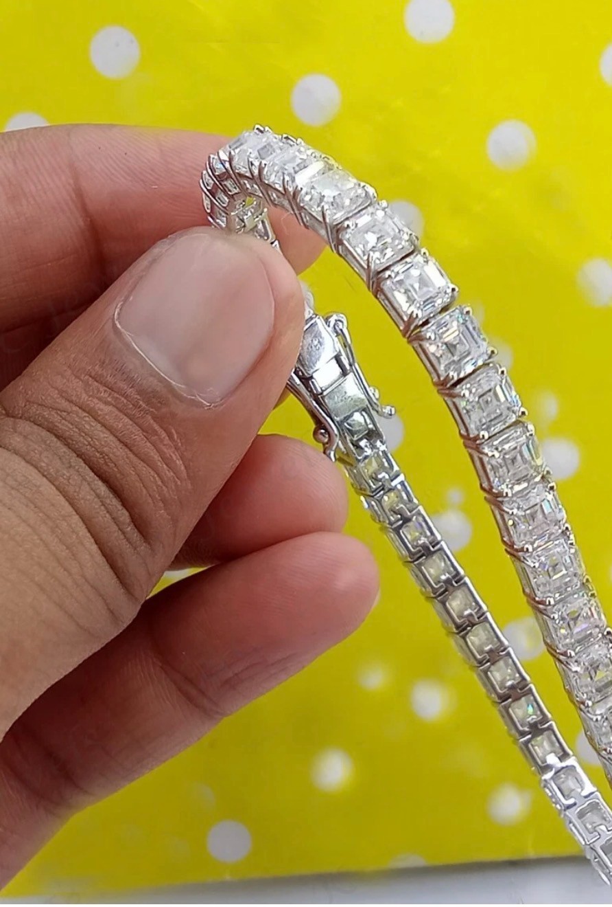 7″ Inch Long Tennis Wedding Bracelet 7 CT Asshcher Cut VVS1 Solid 14K White Gold