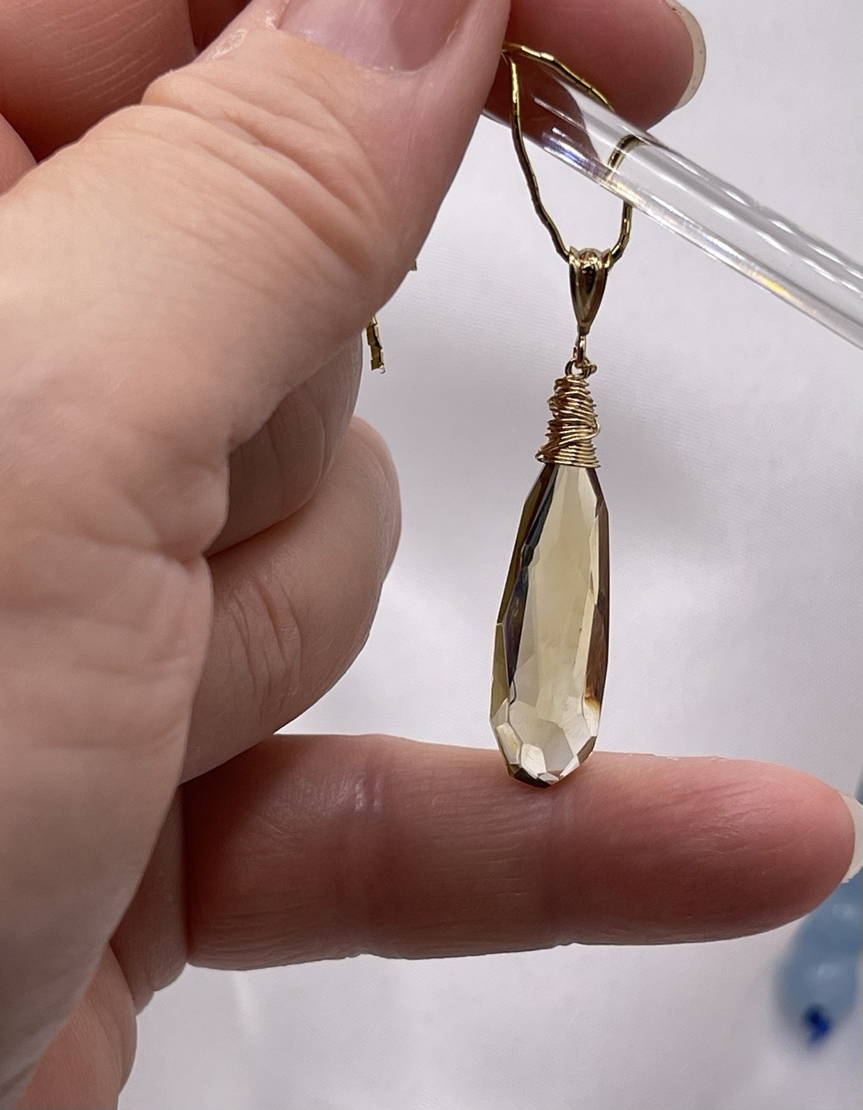 Citrine Pendant Natural Honey Briolette 1/20 14K Gold Filled 30x9mm
