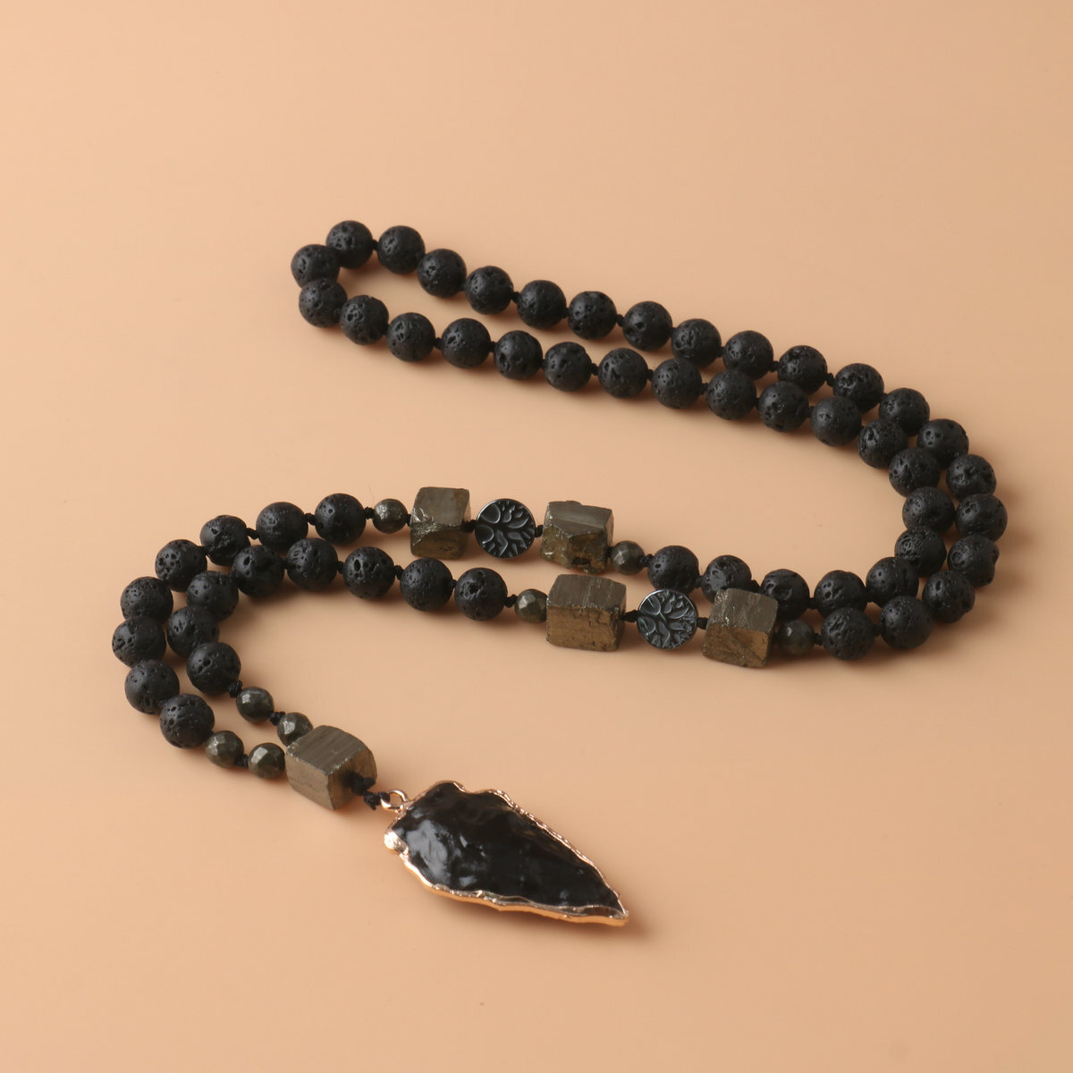 Obsidian Lava Beads Healing Strength Protection Arrowhead Men Necklace Talisman
