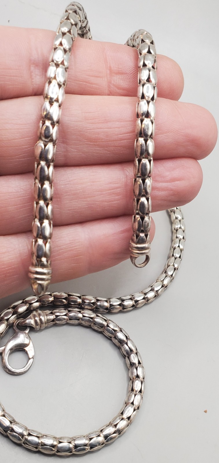 DOBBS ITALY 925 Sterling Popcorn Chain Set 18″ Necklace & 7.25″ Bracelet 5.35mm