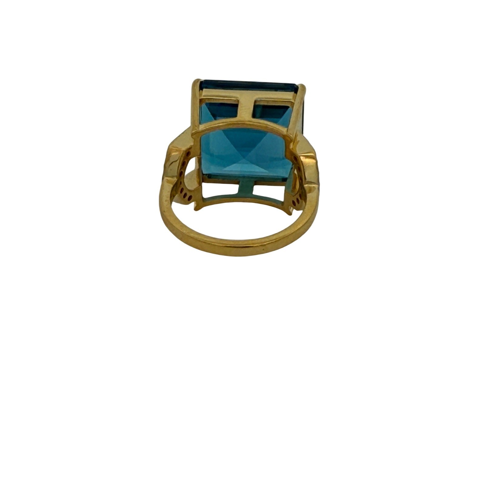 14K Yellow Gold Blue Topaz & Diamond Accent Ring Cocktail Statement Jewelry