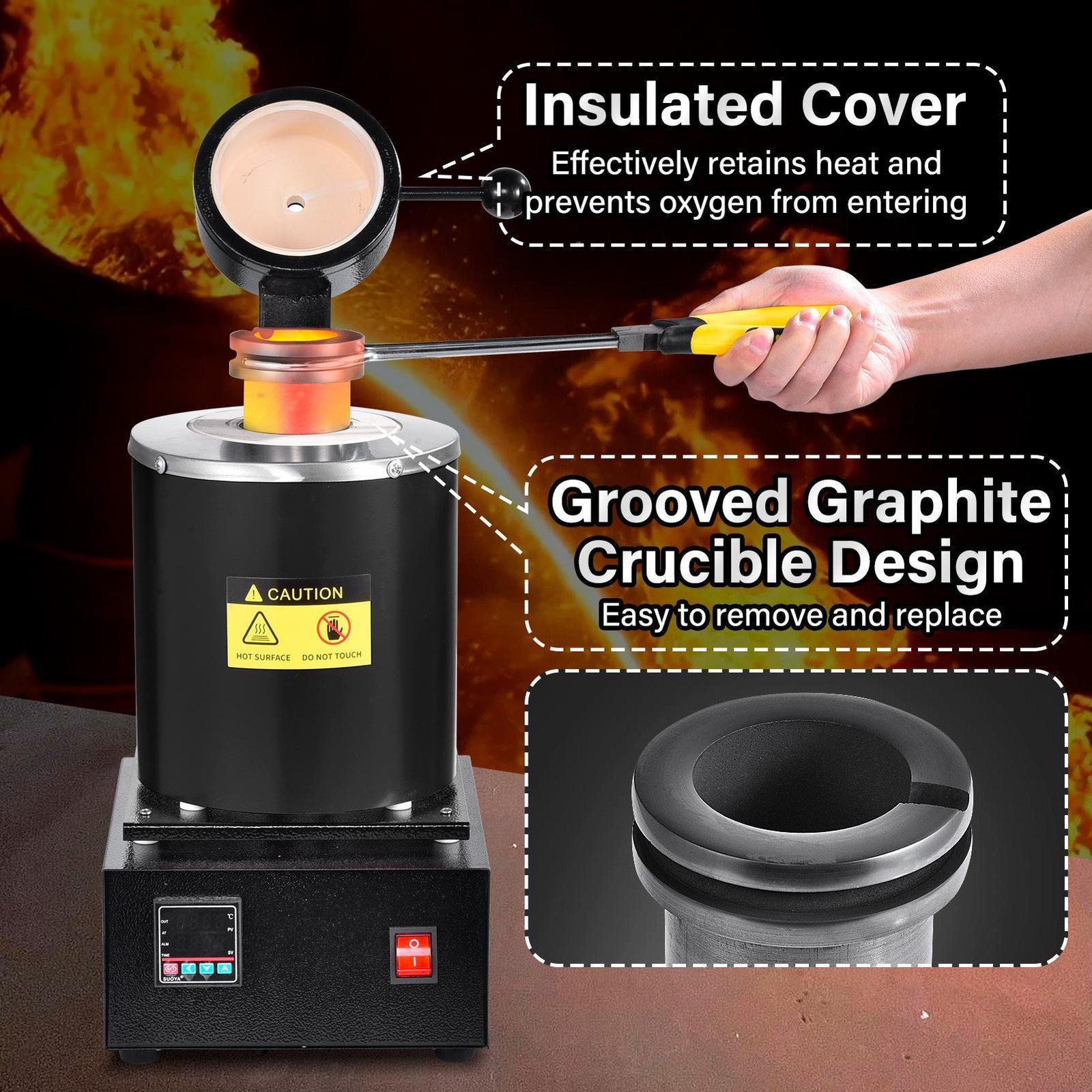3KG 1800W Electric Gold Melting Furnace for Copper Metal Recycling New