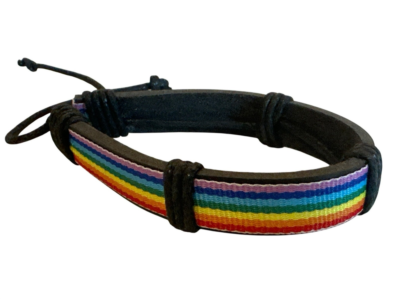 Handmade Rainbow Pride Adjustable Leather Bracelet Unisex 1/4″ Band Pride Month