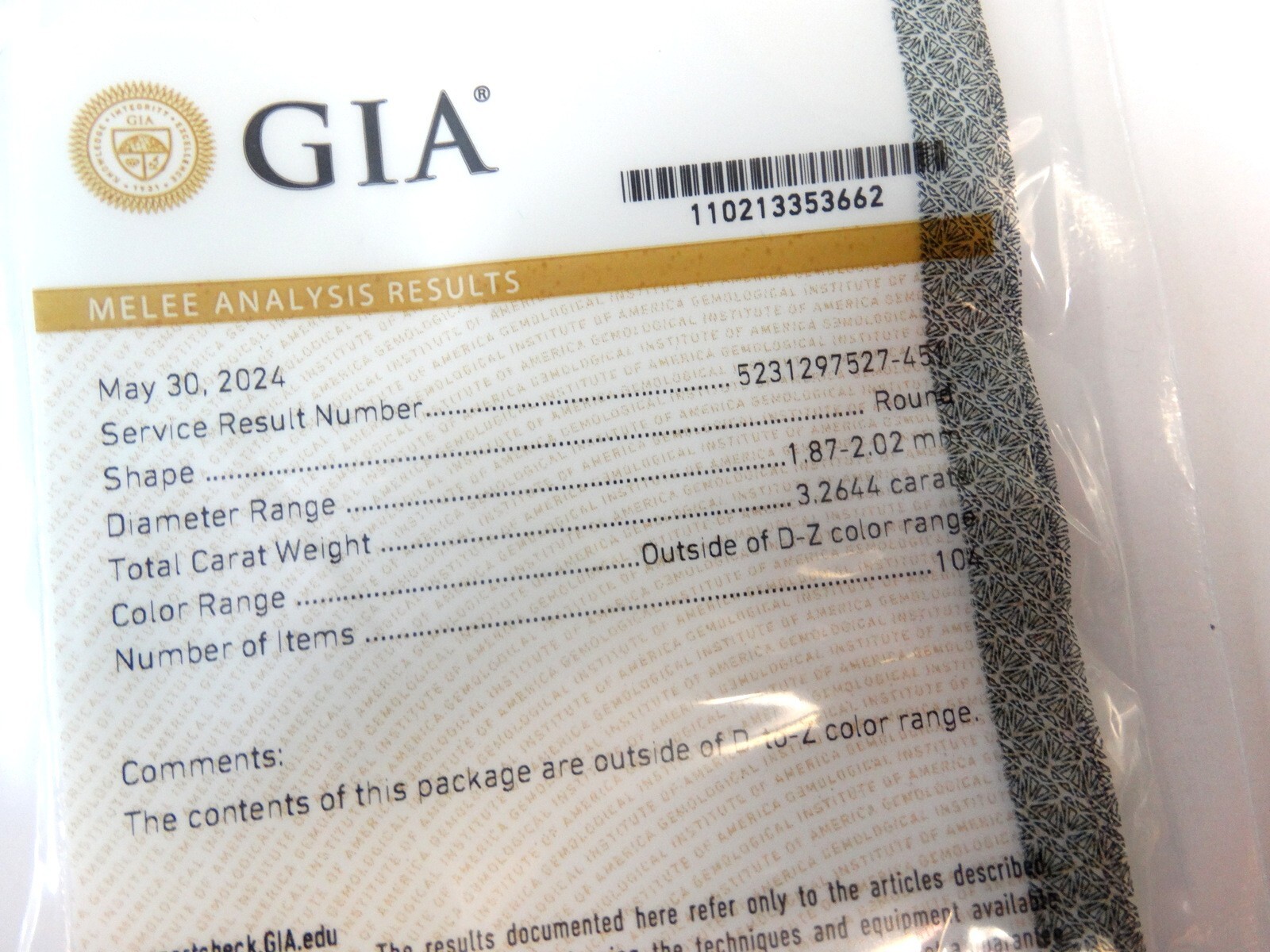 GIA Outside D-Z Color Range 3.2644 Carats 104 Natural Round Cut Diamond Melee