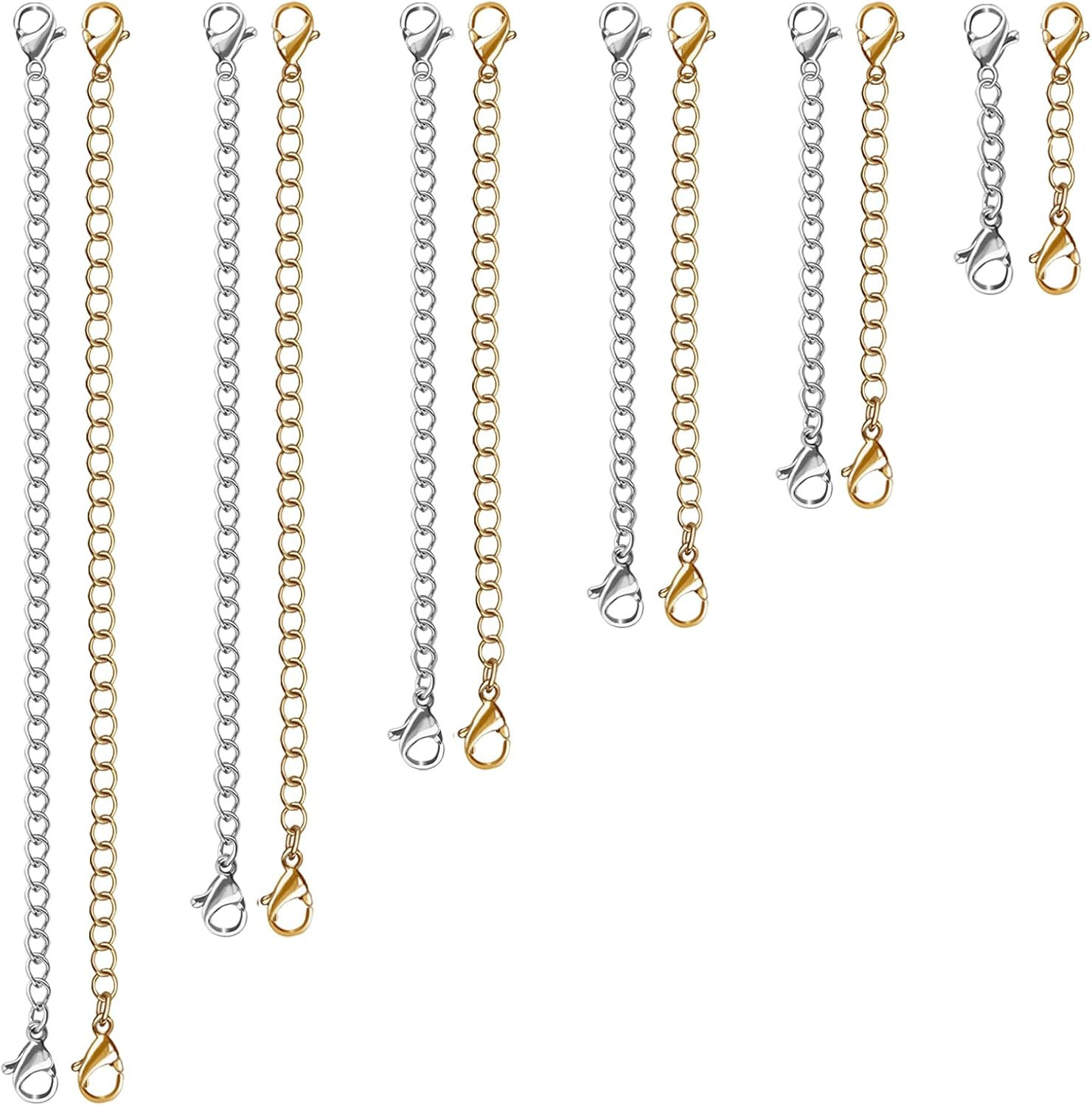 12 Pcs Extender /Safety Chain Extender Necklace Bracelet Lobster lock 1″ To 6″..