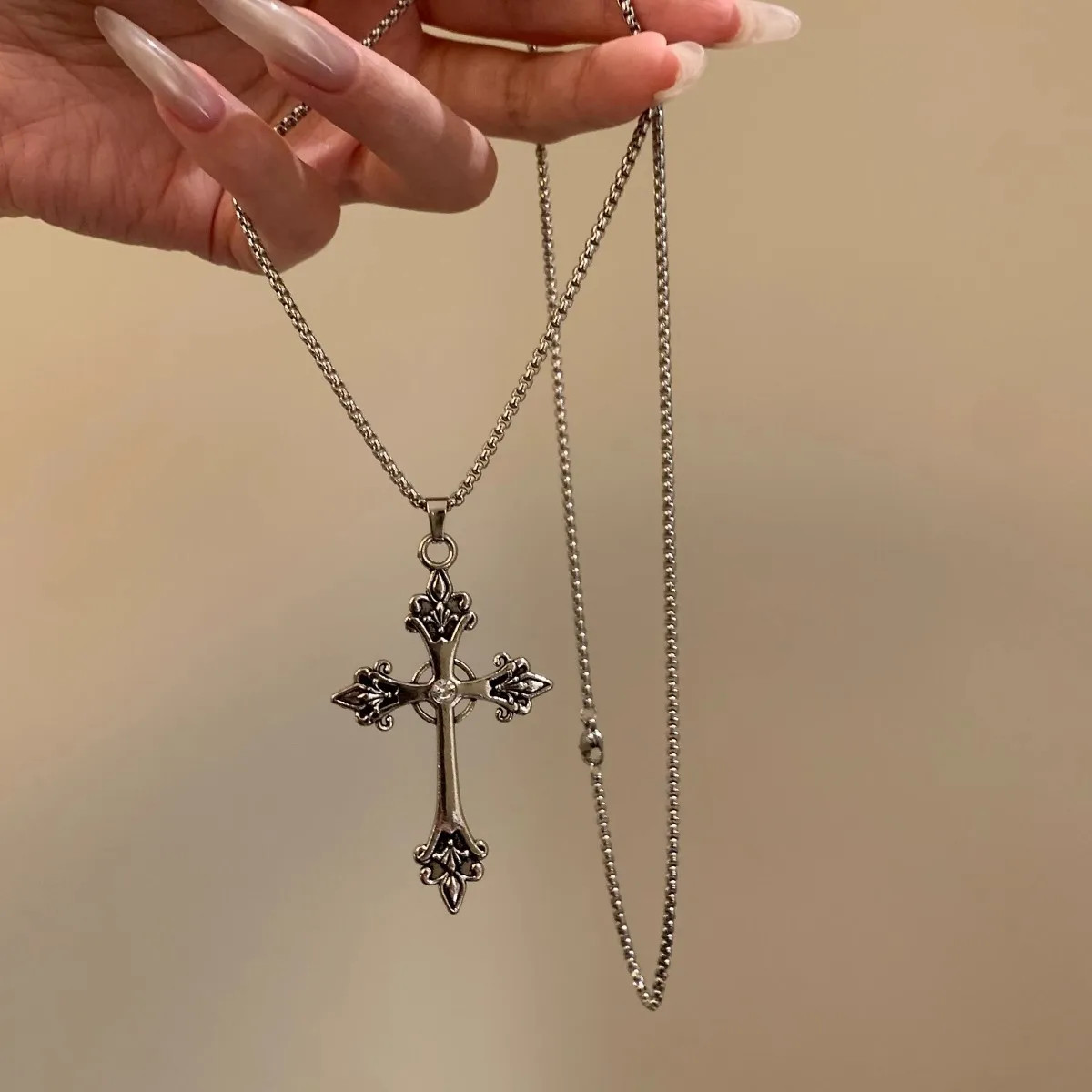Stainless Steel Necklace Hip Hop Street Creative Cross Pendant Necklace Sweater