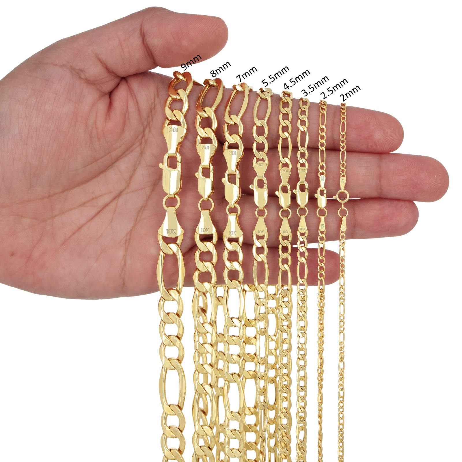 10K Real Yellow Gold 2mm-9mm Italian Figaro Link Chain Pendant Necklace 16″- 30″