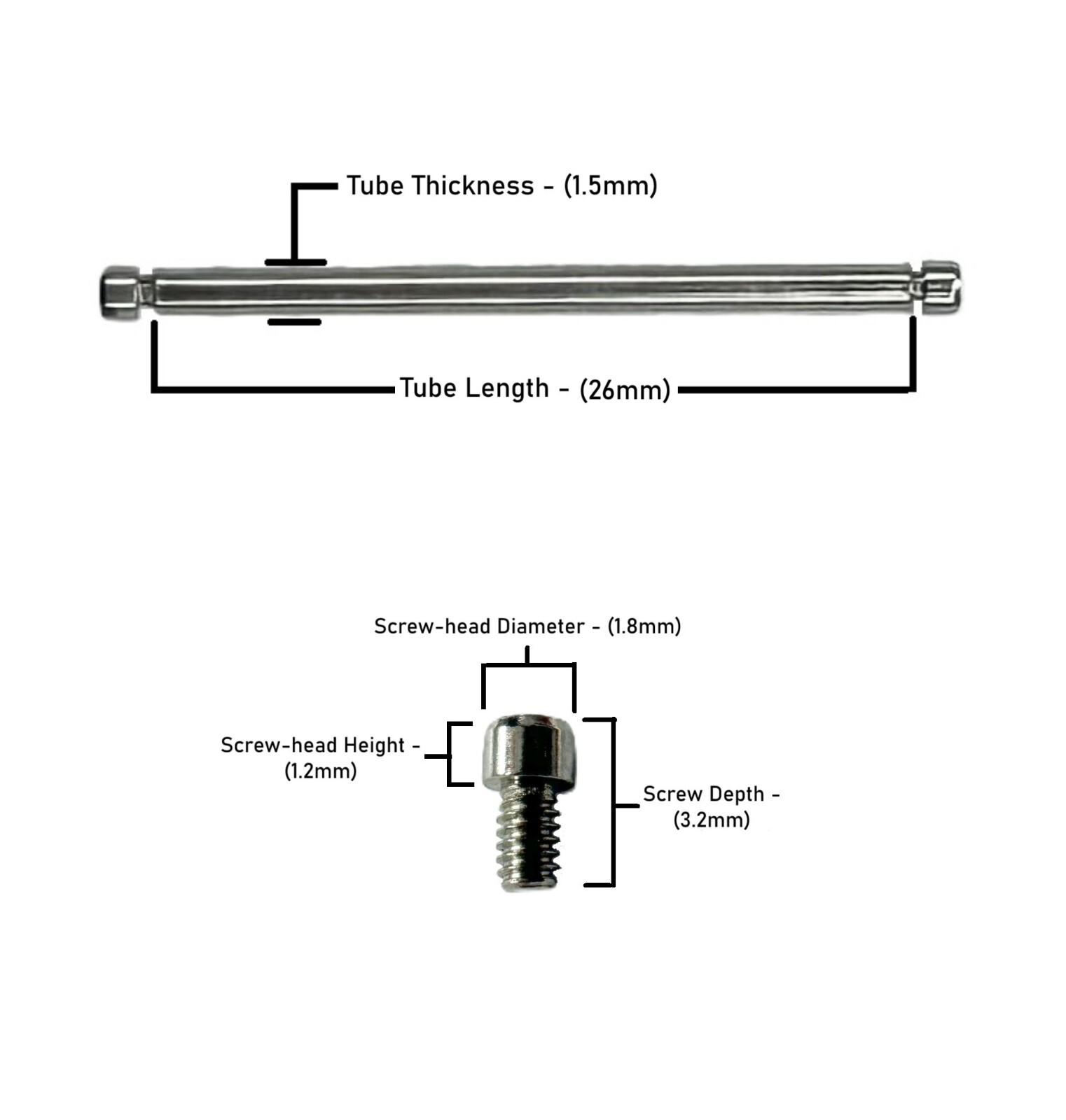 26×1.5mm Tube & Screw for High End Watches Watches