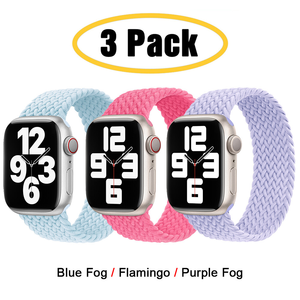 3 PACK For Apple Watch 10 9 8 7 6 5 4 44/45/49mm Braided Solo Loop Band Strap