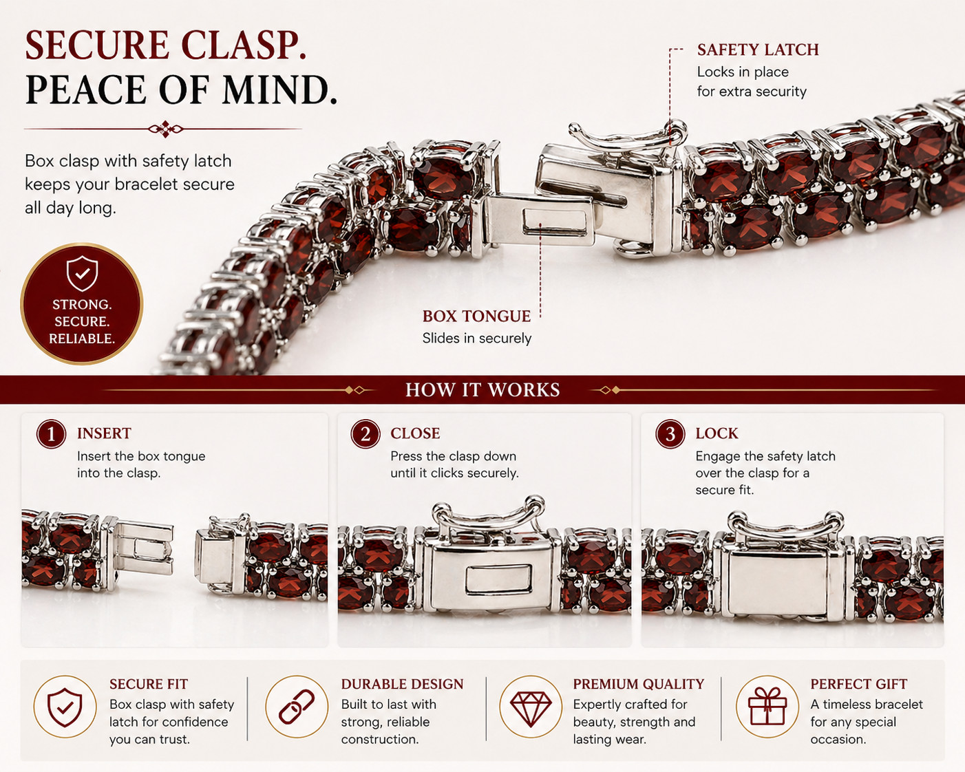 28.5ct Garnet Tennis Bracelet 3 Row Oval Red Gemstone Statement Jewelry 7Inches