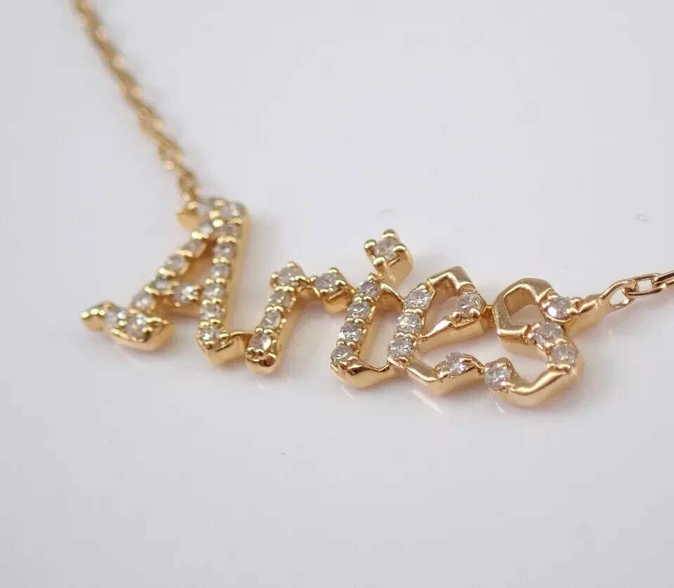 14K Yellow Gold Plated 1 CT Round Real Moissanite Customize Aries Names Pendant