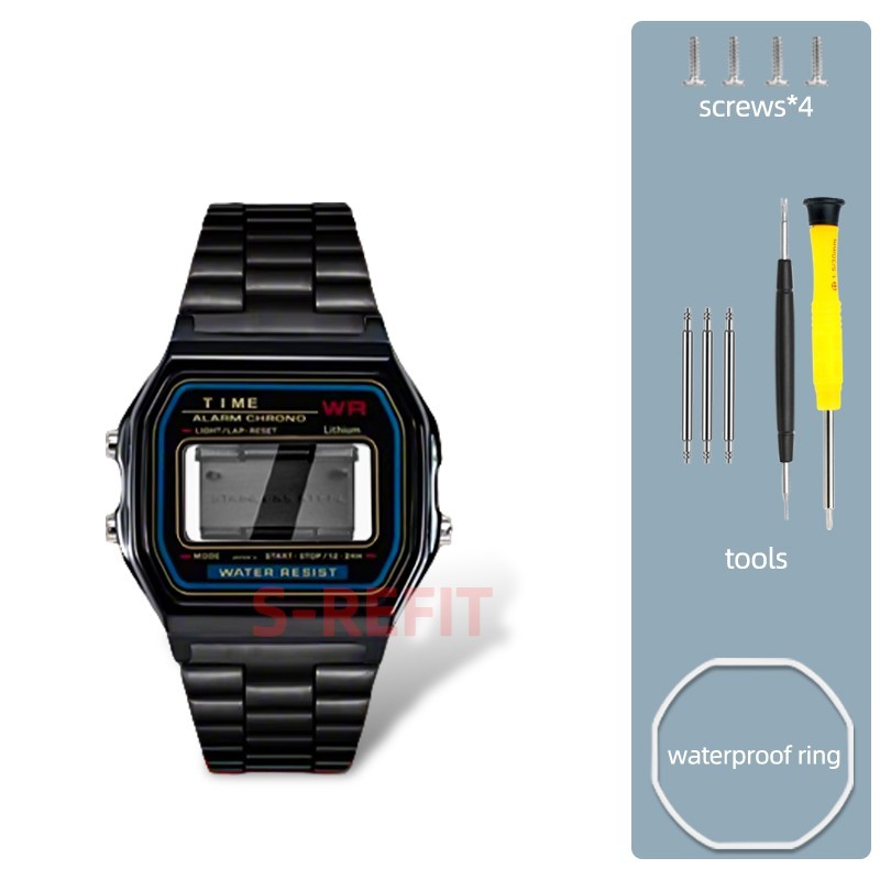 F91W Stainless Steel Case+Strap Mod Kit For Casio F91 A158 A159 Watch Upgrade