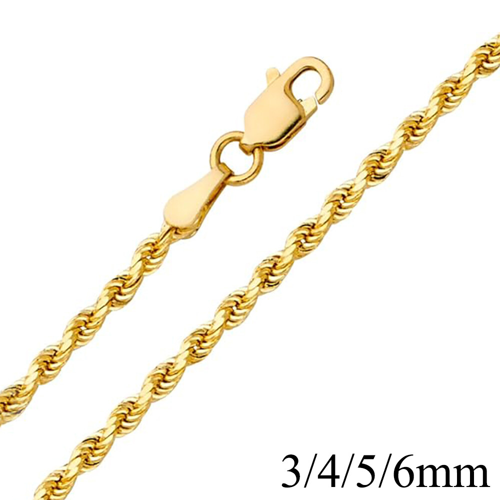 1.6-3.1mm 14K Real Solid Yellow Gold Rope Chain Necklace with Lobster Claw Clasp