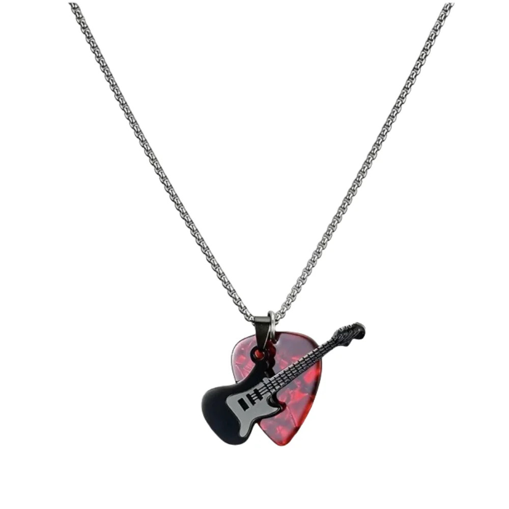 Hip-hop Guitar Pick Necklace Titanium Steel Trendy Guitar Pendant Chain Punk Vin