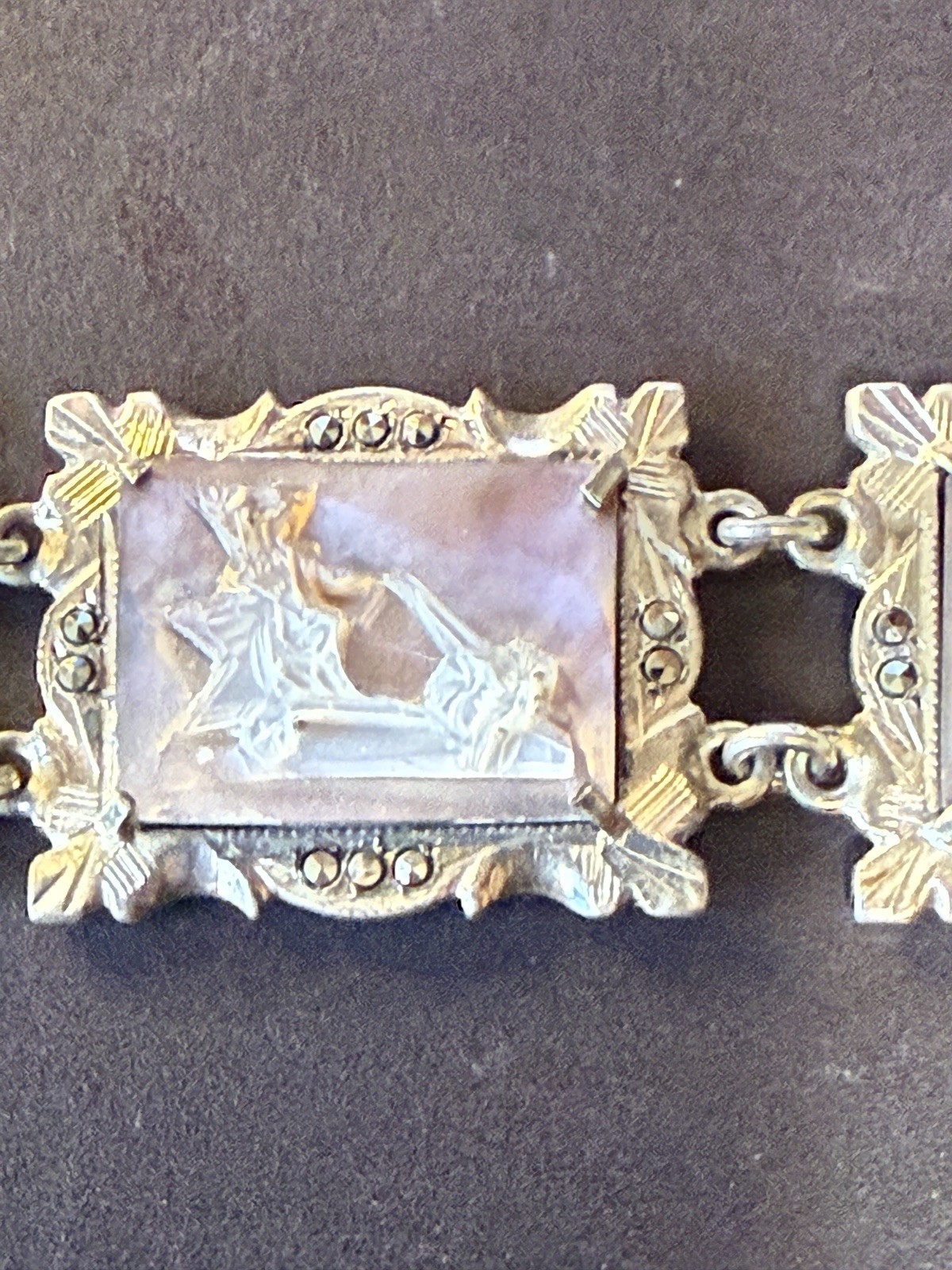Vtg 30s 800 Silver Italy hand-Carved Cameo Bracelet 7 Greek Gods Days Week