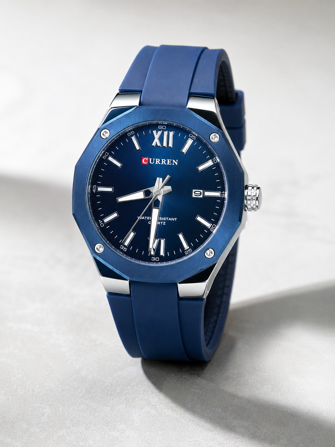 CURREN Men’s Quartz Watch Blue Green Silicone Strap 3ATM Waterproof Date Analog