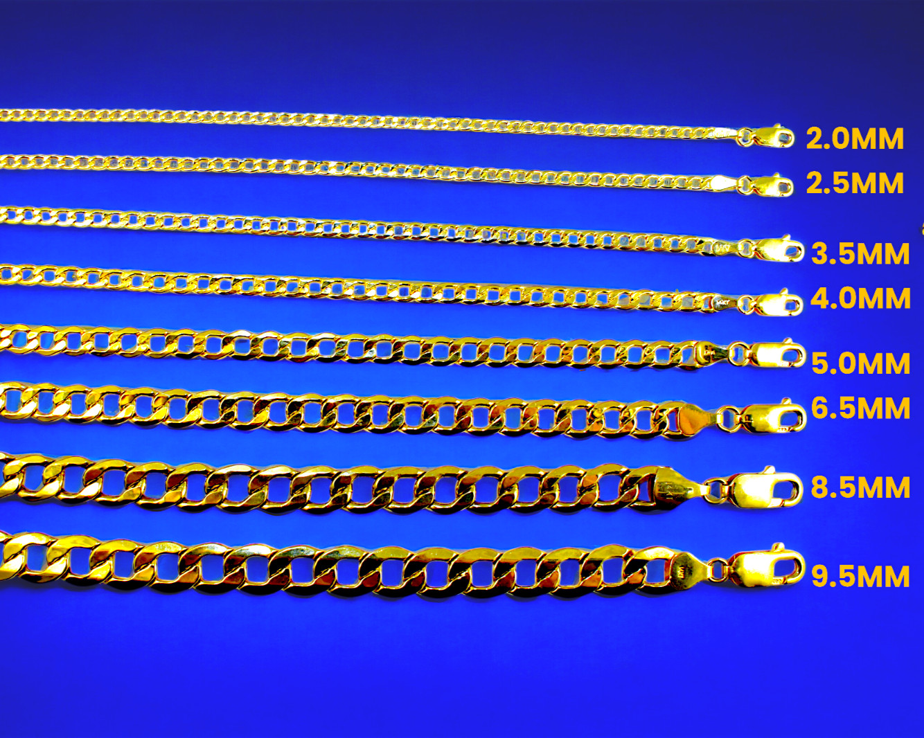 14K Yellow Gold 2mm-9mm Curb Cuban Necklace Bracelet Chain Men Women 7″-30″