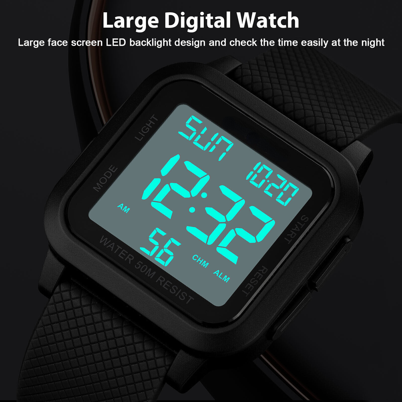 Men’s Military Sports Watch LED Screen Large Digital Face Waterproof Wristwatch