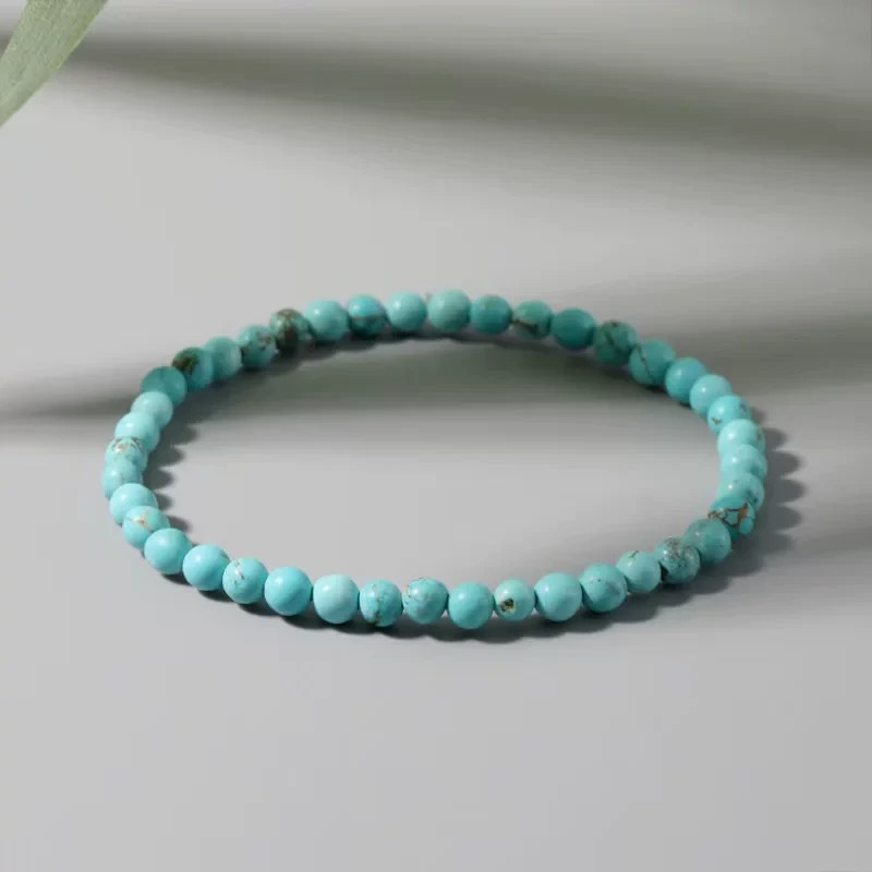 Dainty 4mm Genuine Turquoise Stretch Bracelet Minimalist Healing Crystal Stone
