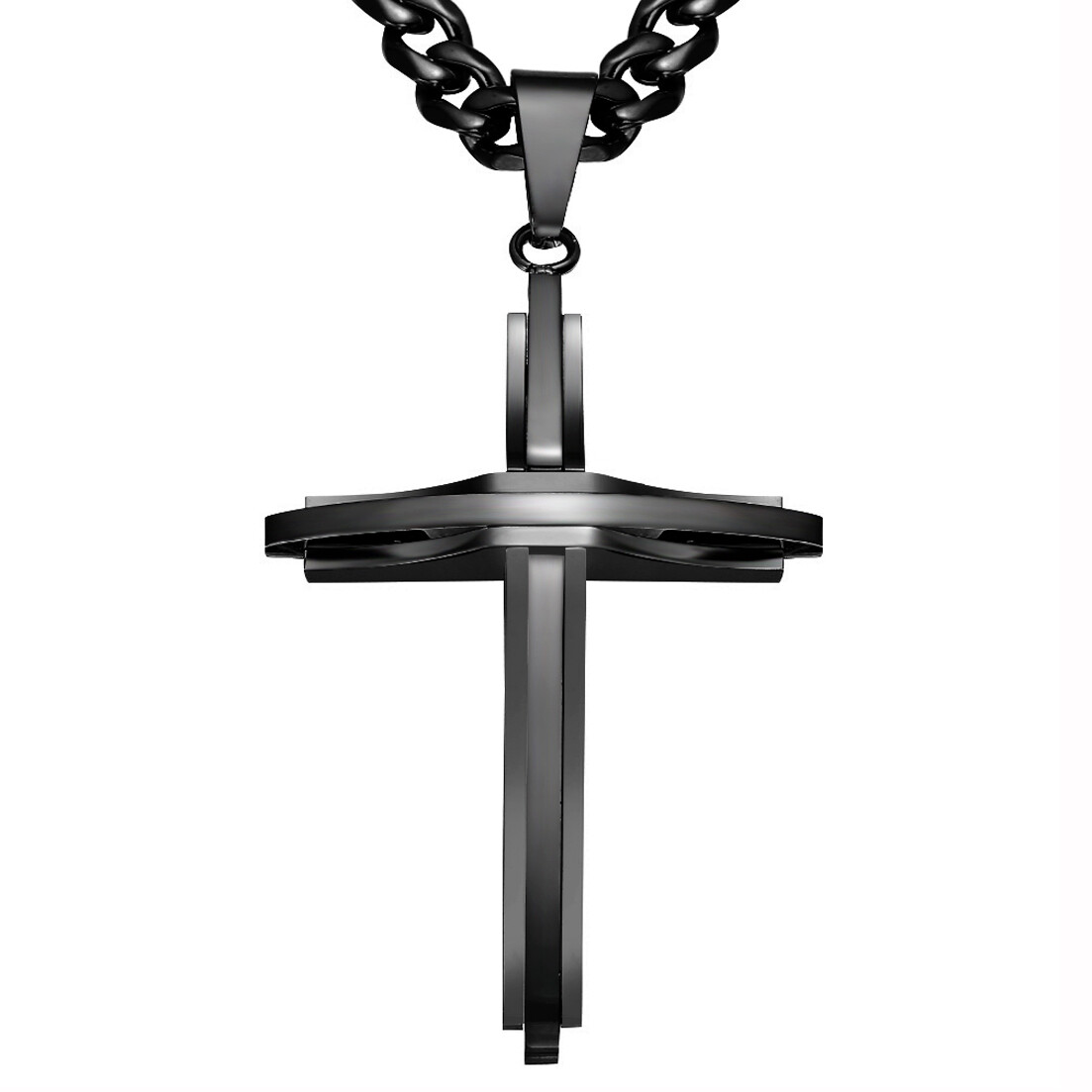 High Polished Stainless Steel Cross Pendant Necklace Cuban Link Chain 4Colors