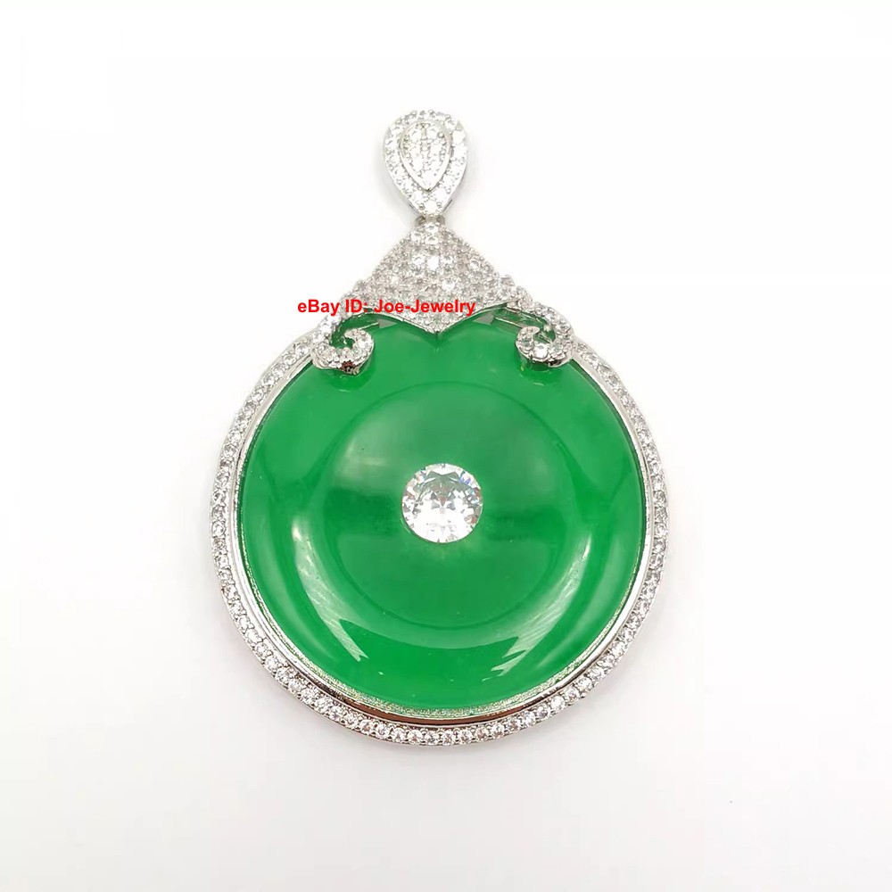 New White Plated Alloy Heated Green Jade Safe-Circle Pendant Best Gift 平安扣