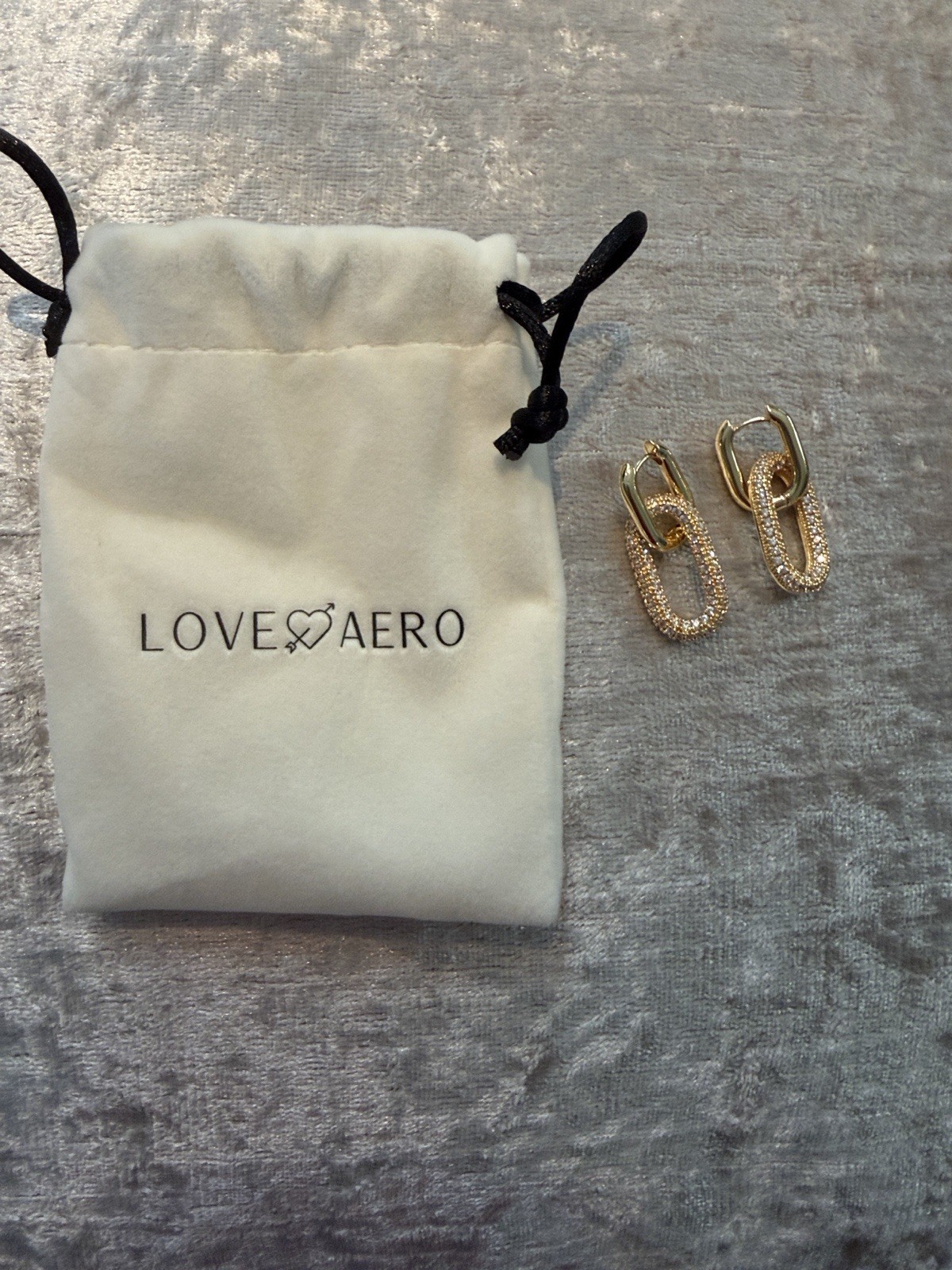 LOVE AERO Gold Tone Pavé Crystal Oval Link Dangle Drop Leverback Earrings