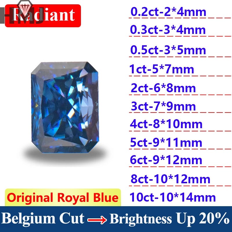 GRA VVS1 Round/Oval/Pear Royal Blue 0.1ct-5ct Multiple Shapes Loose Moissanite