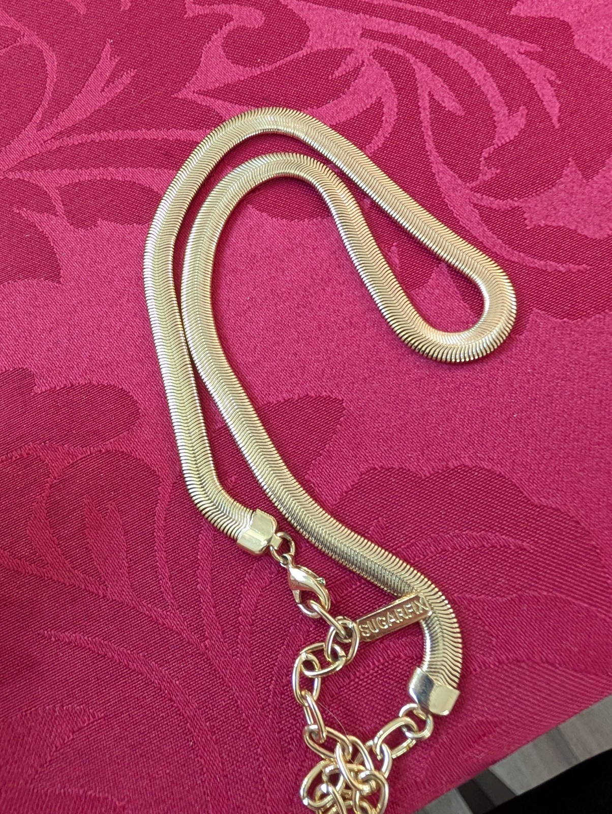 Sugarfix Gold Tone Herringbone Chain Necklace Adjustable Lobster