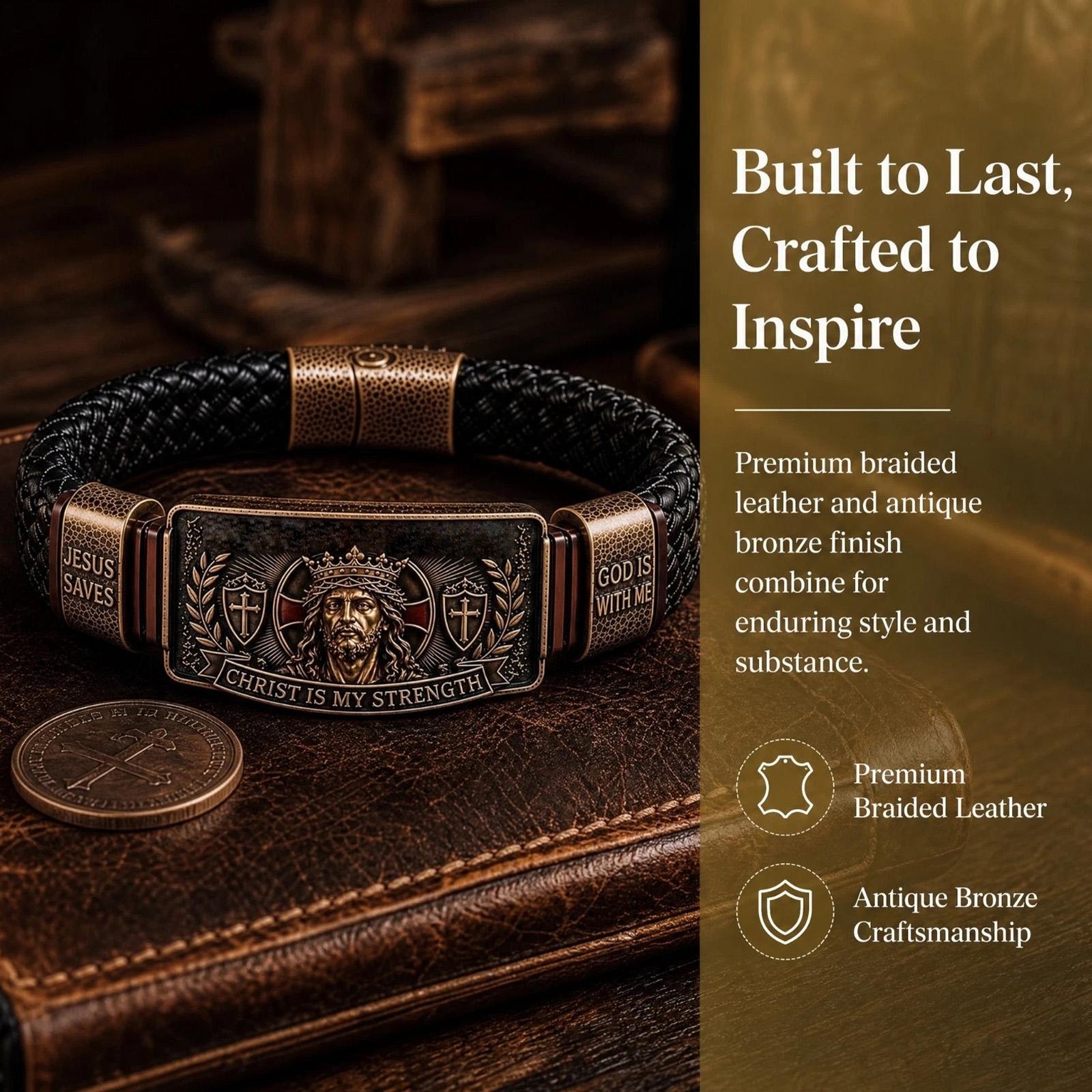 King of Kings Religious Bracelet, Adjustable Inspirational Wristband for Men