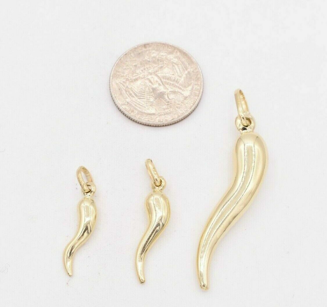 CORNICELLO ITALIAN HORN Real 10K Yellow Gold Pendant Good Luck Charm All Sizes