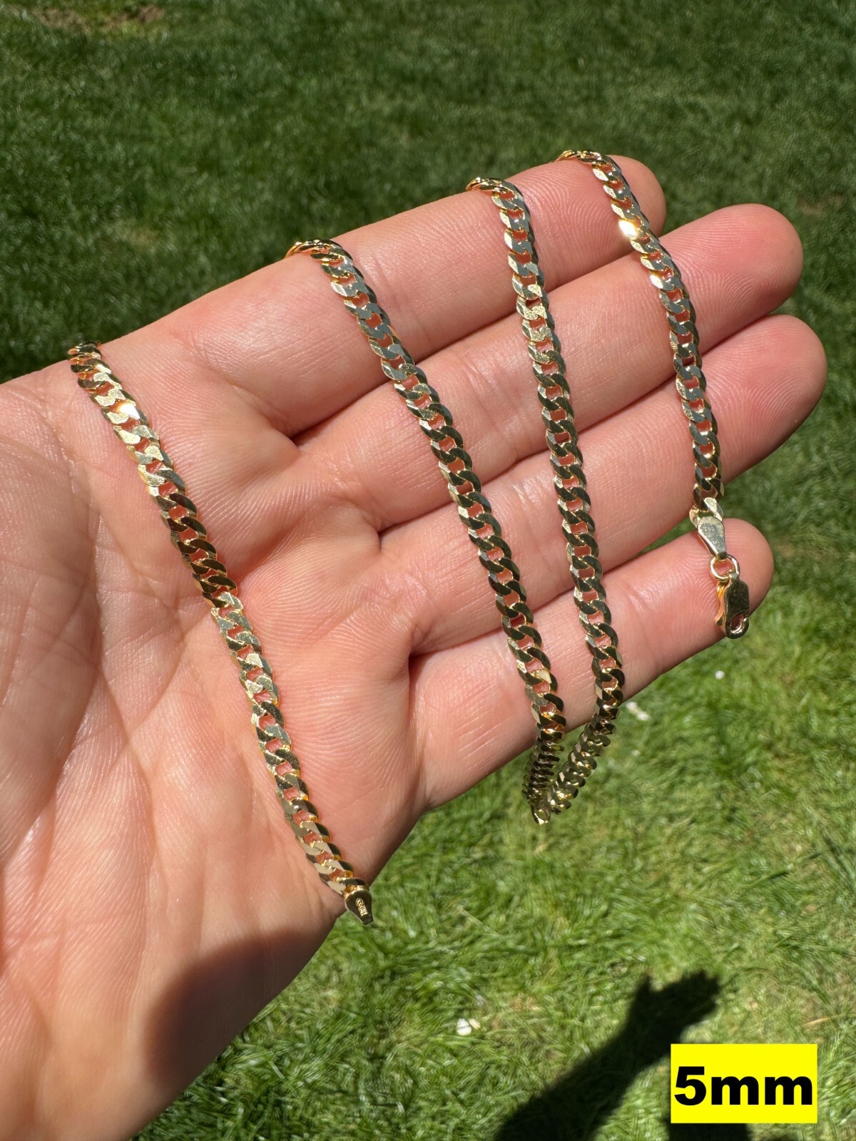 REAL Solid 925 Silver 14k Gold Plated Flat Cuban Link Chain Necklace 3mm – 11mm