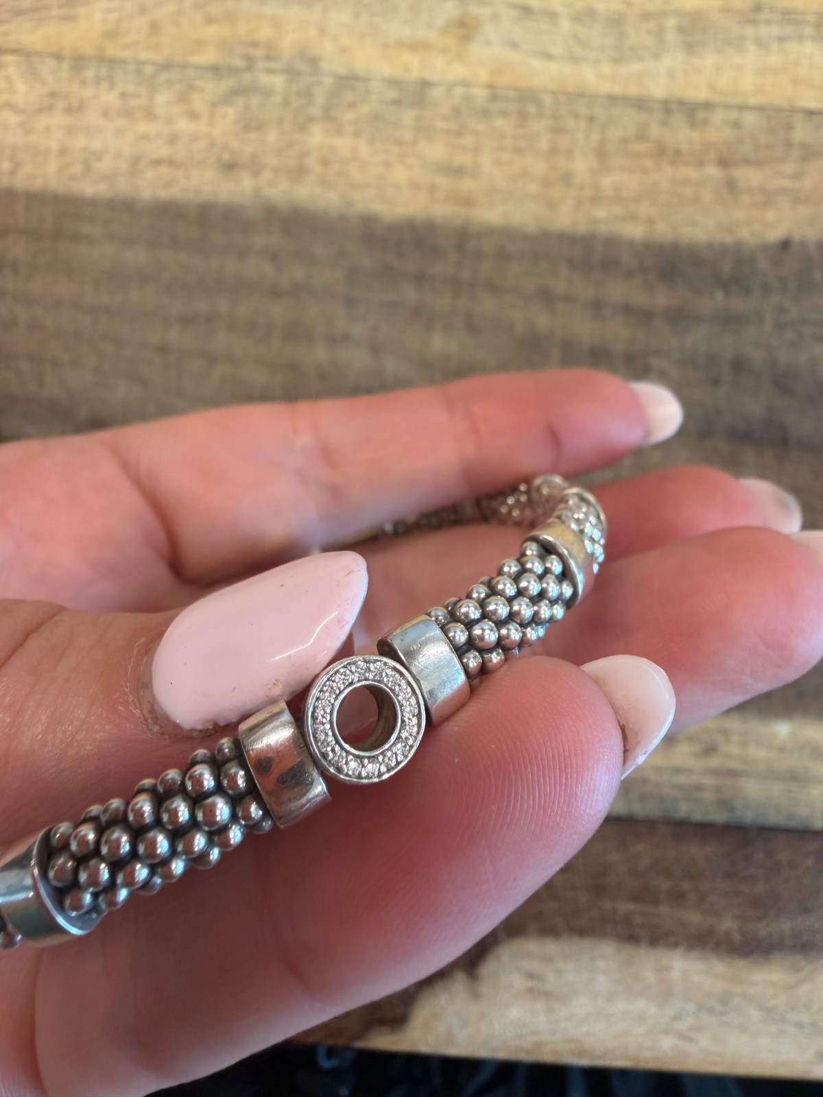 Lagos Caviar Sterling Silver Diamond Circle Bead & Polished Link Bracelet
