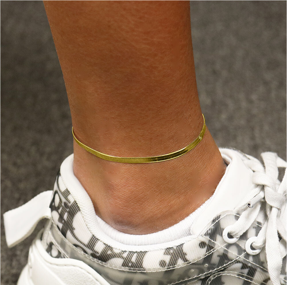 2.5MM Solid 925 Sterling Silver Italian Gold Herringbone Anklet Chain 9″ or 10″