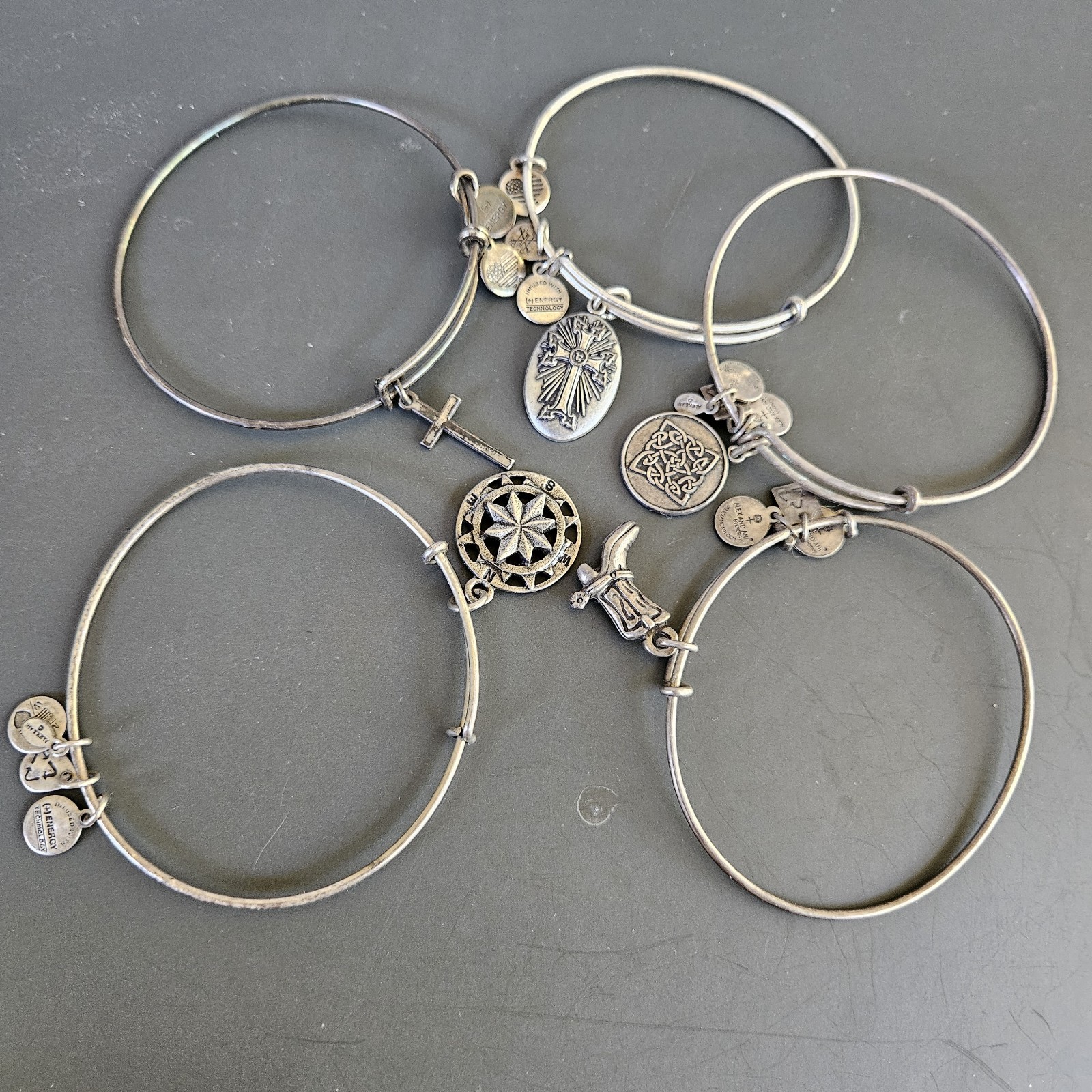 Alex and Ani Silver Tone Charm Bracelet Lot Celtic Knot Armenia Cross & Compass
