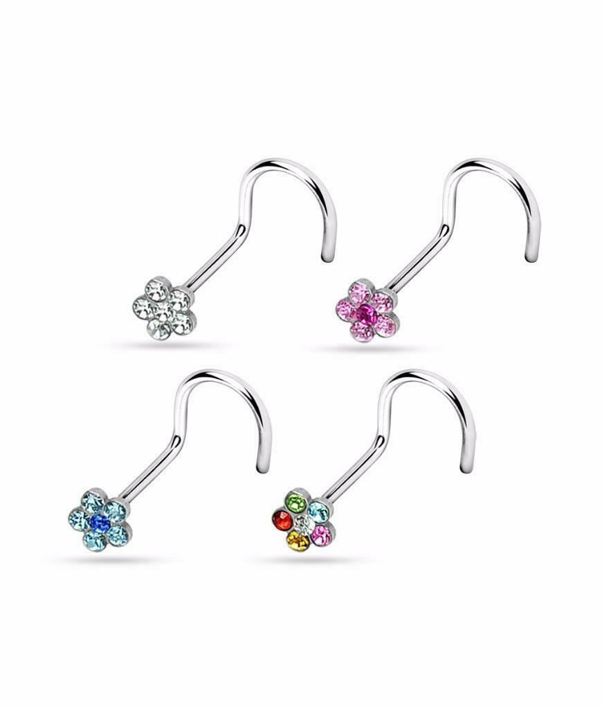 Lot of 4 Value Pack 316L Surgical Steel Nose Screw Stud Ring Flower 18G 20G