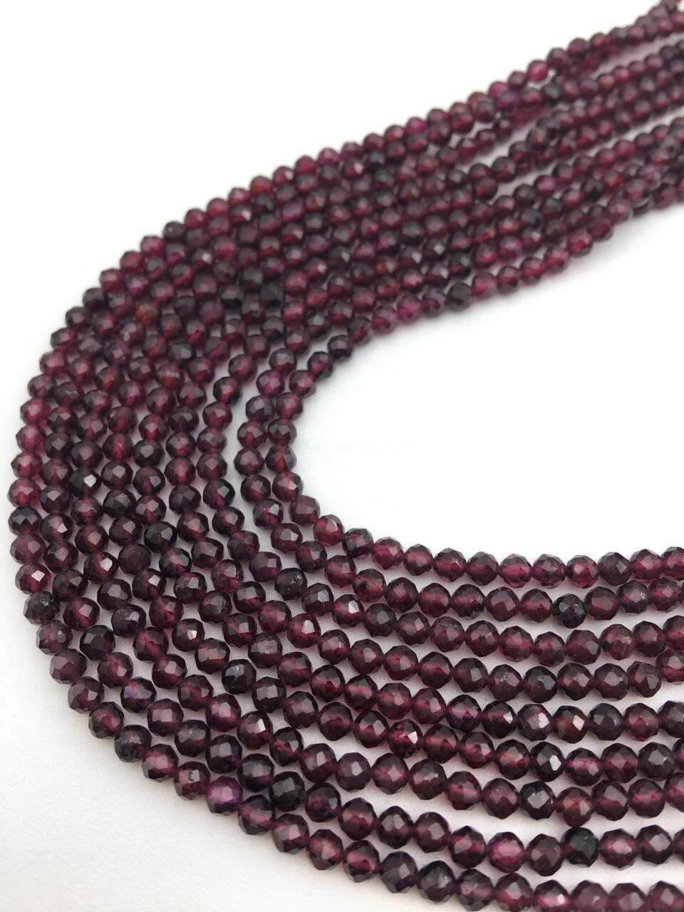 Natural Garnet Faceted Round Beads 2mm 3mm 4mm 5mm 15.5″ Strand