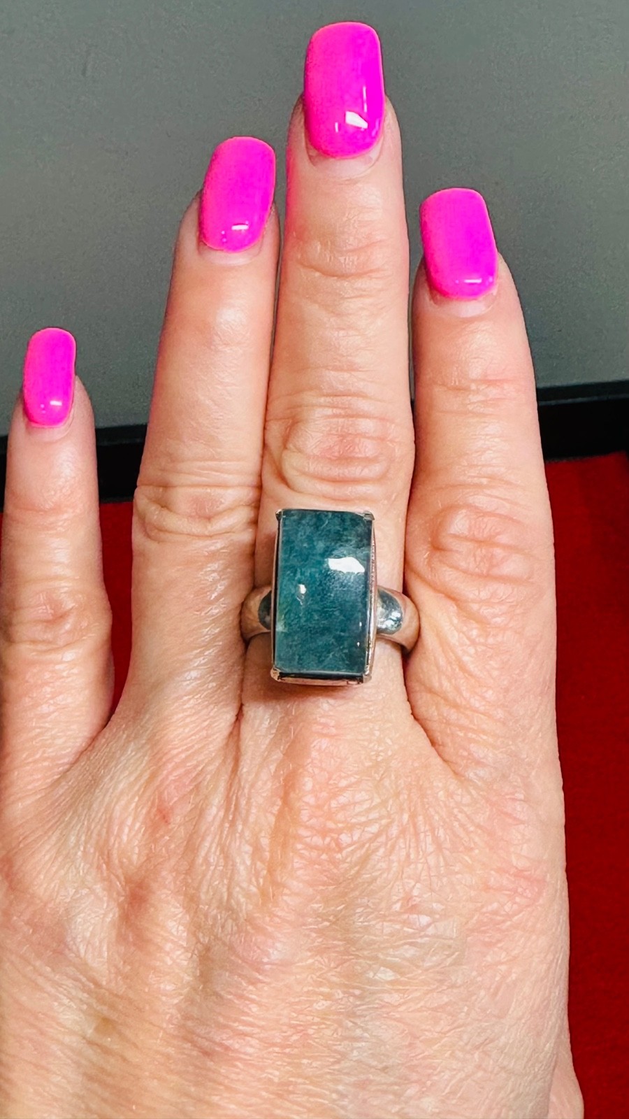 Vintage Nepal 925 Sterling Silver Blue Stone Statement Ring Sz 6 Signed READ