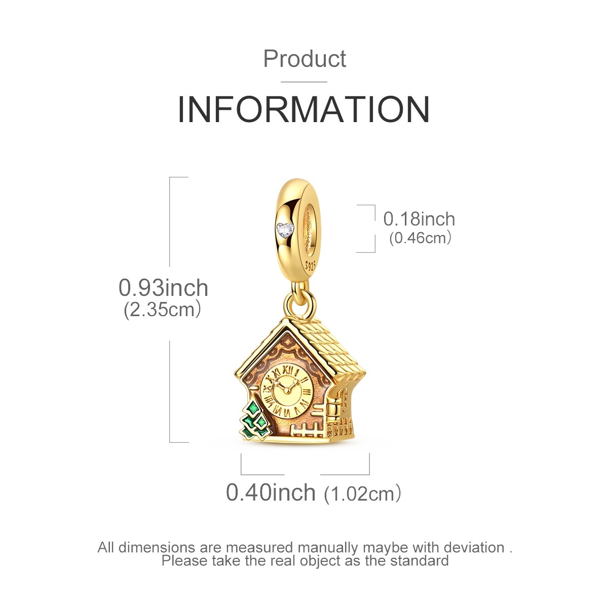 MULA 925 Sterling Silver Charm Clock Pendant for Women Bracelet