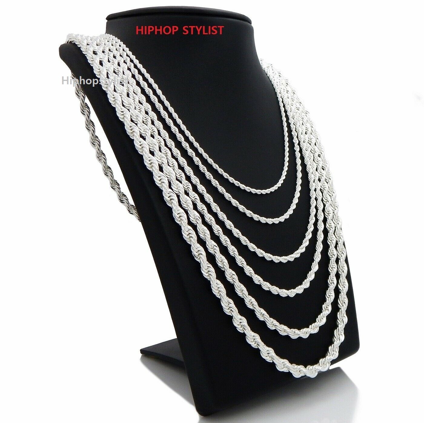 Mens Rope Chain Necklace Bracelet 2.5mm to 6mm 925 Silver Plated 18, 20, 24, 30″