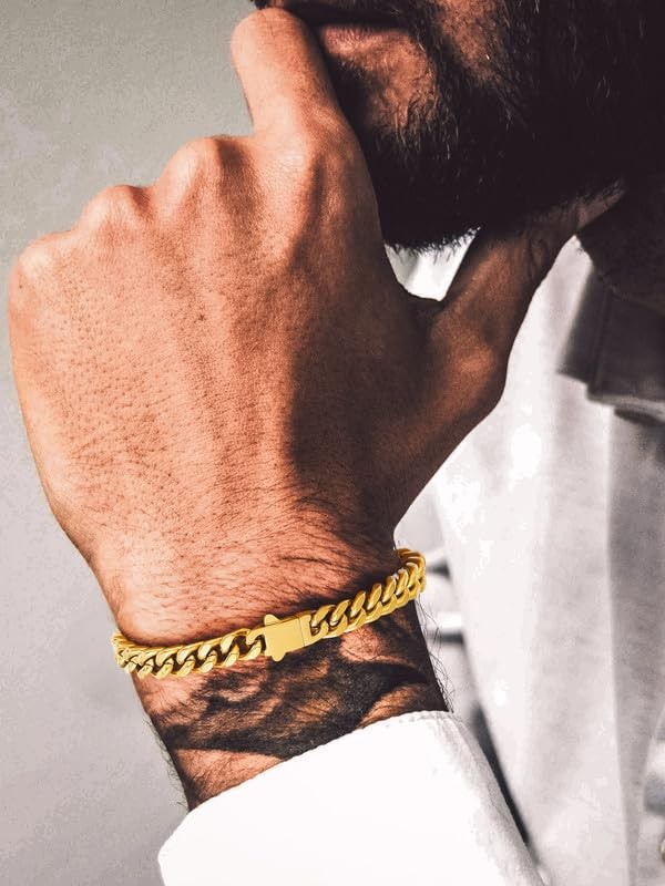 Men’s Miami Cuban Link Bracelet 7mm Gold Plated Stainless 9in