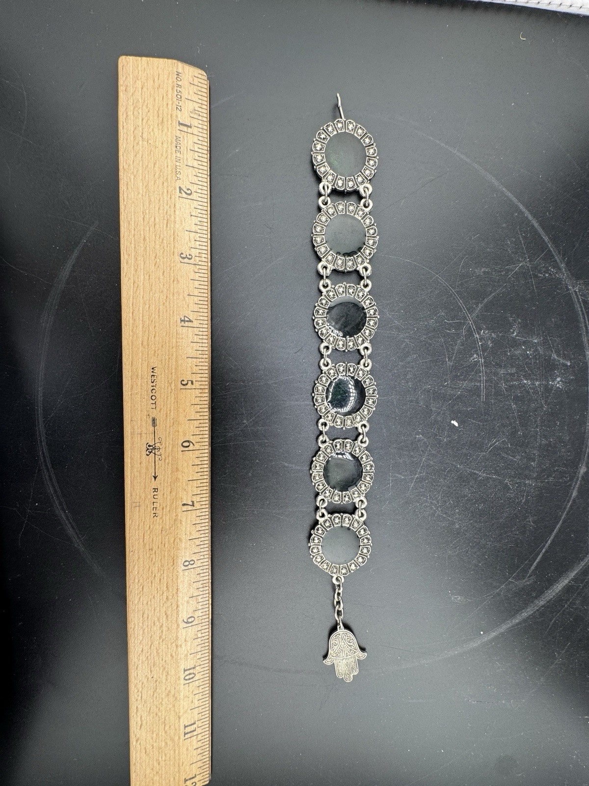Vtg Green Silver Toned Souvenir Of Morocco Du Maroc Bracelet See Pics