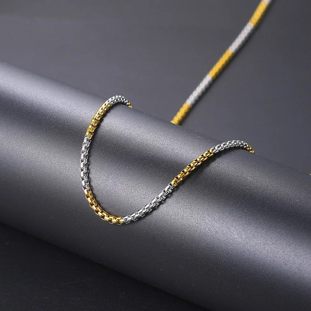 Hip Hop Necklaces For Men Women Gold Color Stainless Steel Necklace 3MM Square P