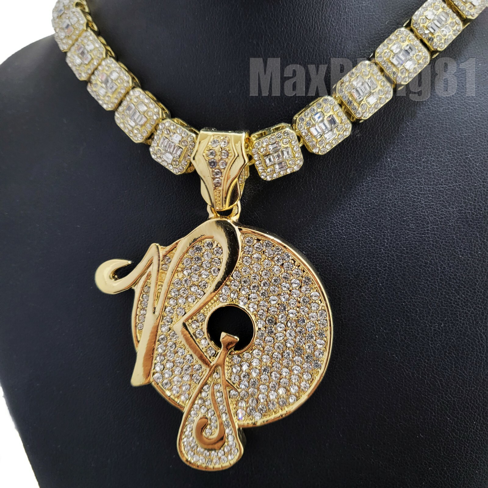 Hip Hop Gold ROCAFELLA Pendant & 16″ 18″ 20″ Iced Baguette Choker Chain Necklace