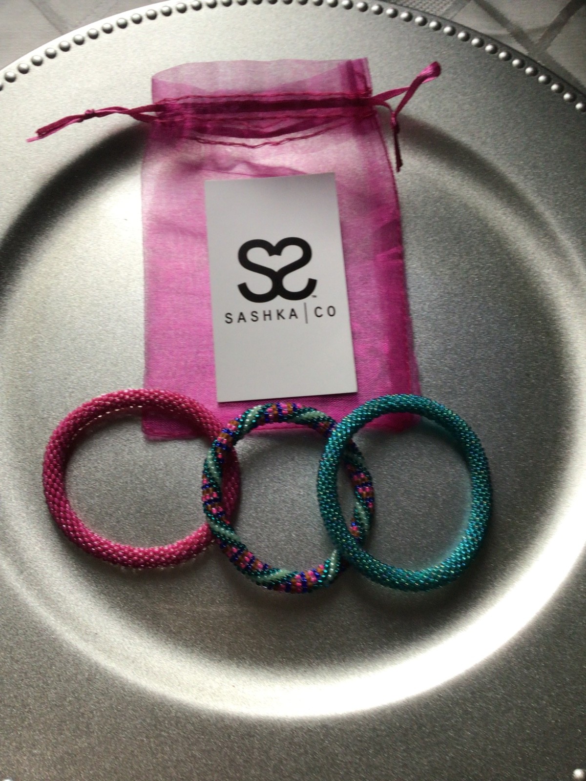 SPARKLING TEAL & PINK 7″ ROLL ON SASHKA BRACELETS, 3 PCS
